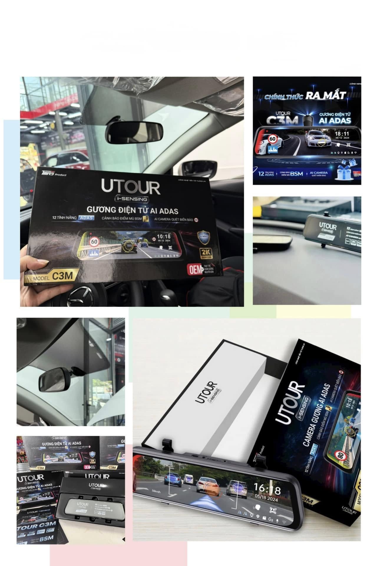 Gương điện tử AI ADAS UTOUR C3M cho xe Mazda 2 AT 2024-2025 bản Base| Tích hợp Camera hành trình trước sau
