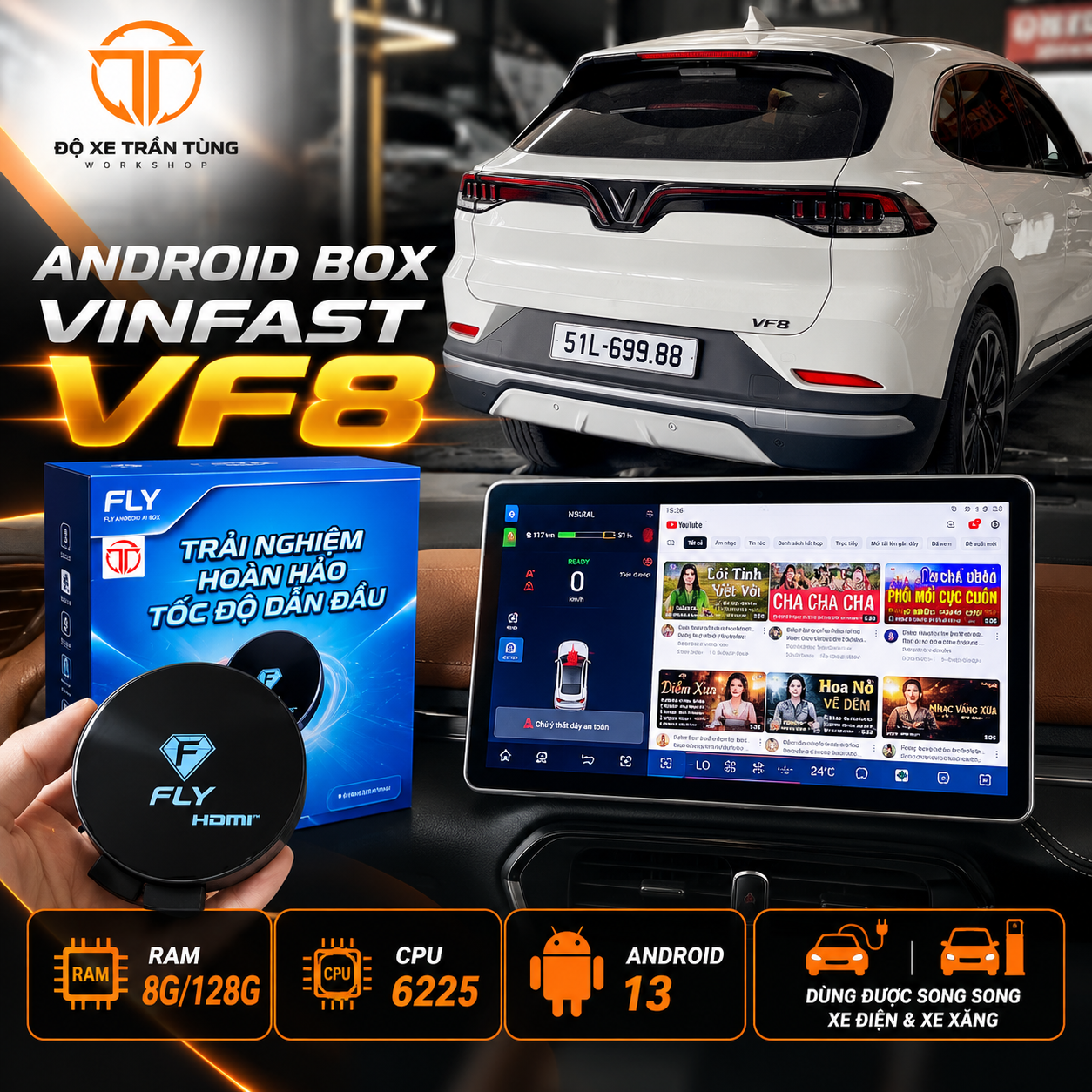 Android Box VinFast VF8 – Nâng Cấp YouTube, Google Maps, VietMap Live Trên Màn Hình Zin Tại Vũng Tàu