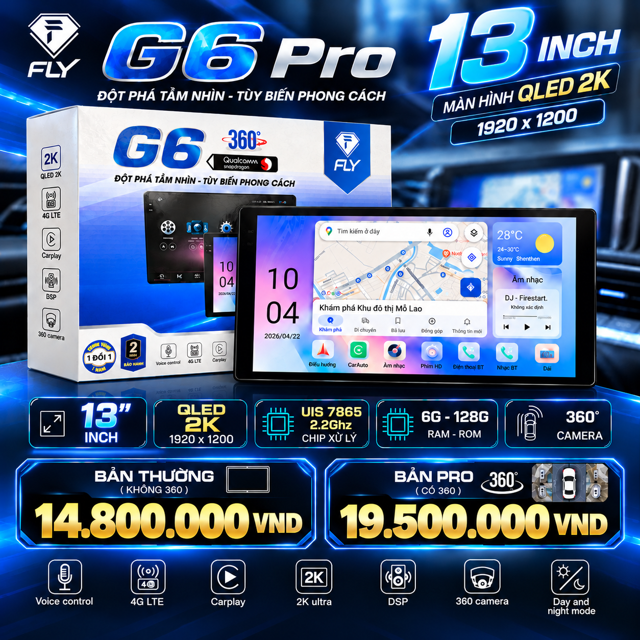 Màn Hình Android FLY G6 Pro 13 Inch QLED 2K ( RAM 6G - ROM 128G)